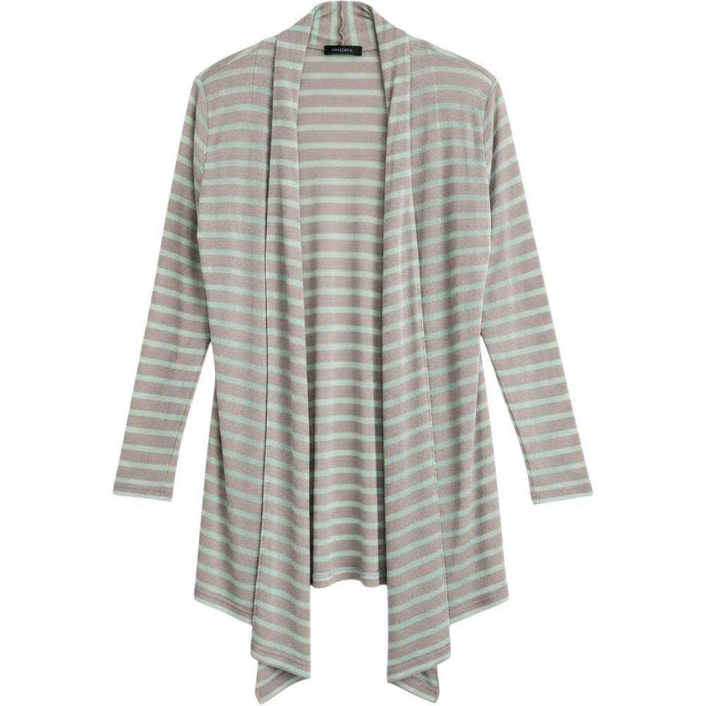 Vertigo Striped Cardigan Grey Mint Green Size M Open Hi-Lo Lightweight Layers